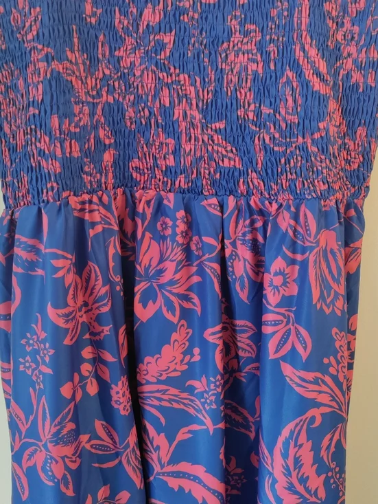 Maxi Sundress with Smocked Bust, Spaghetti Straps, Flowy A-Line Fit Size L - Picture 5 of 11
